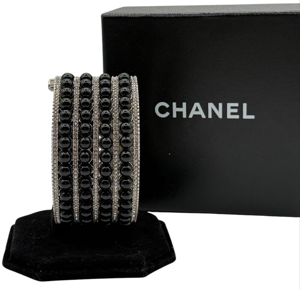 Chanel Multi Strand Bead and Crystal Silver Cuff - Picture 1 of 12